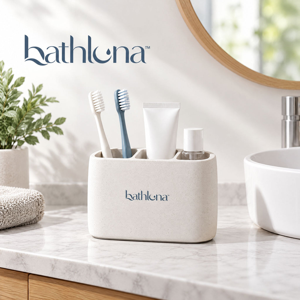 bathluna™ Toothbrush Holder with Minimalist Storage & Bathroom Organization