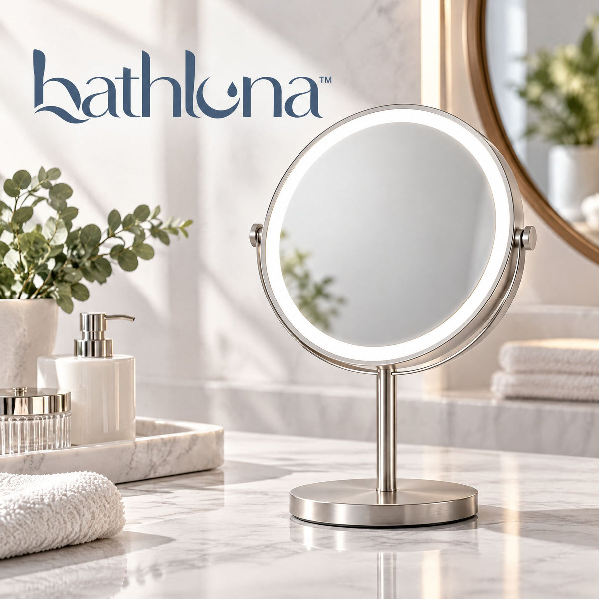 bathluna™ Cosmetic Mirror with Elegant Beauty Care & Modern Vanity Style