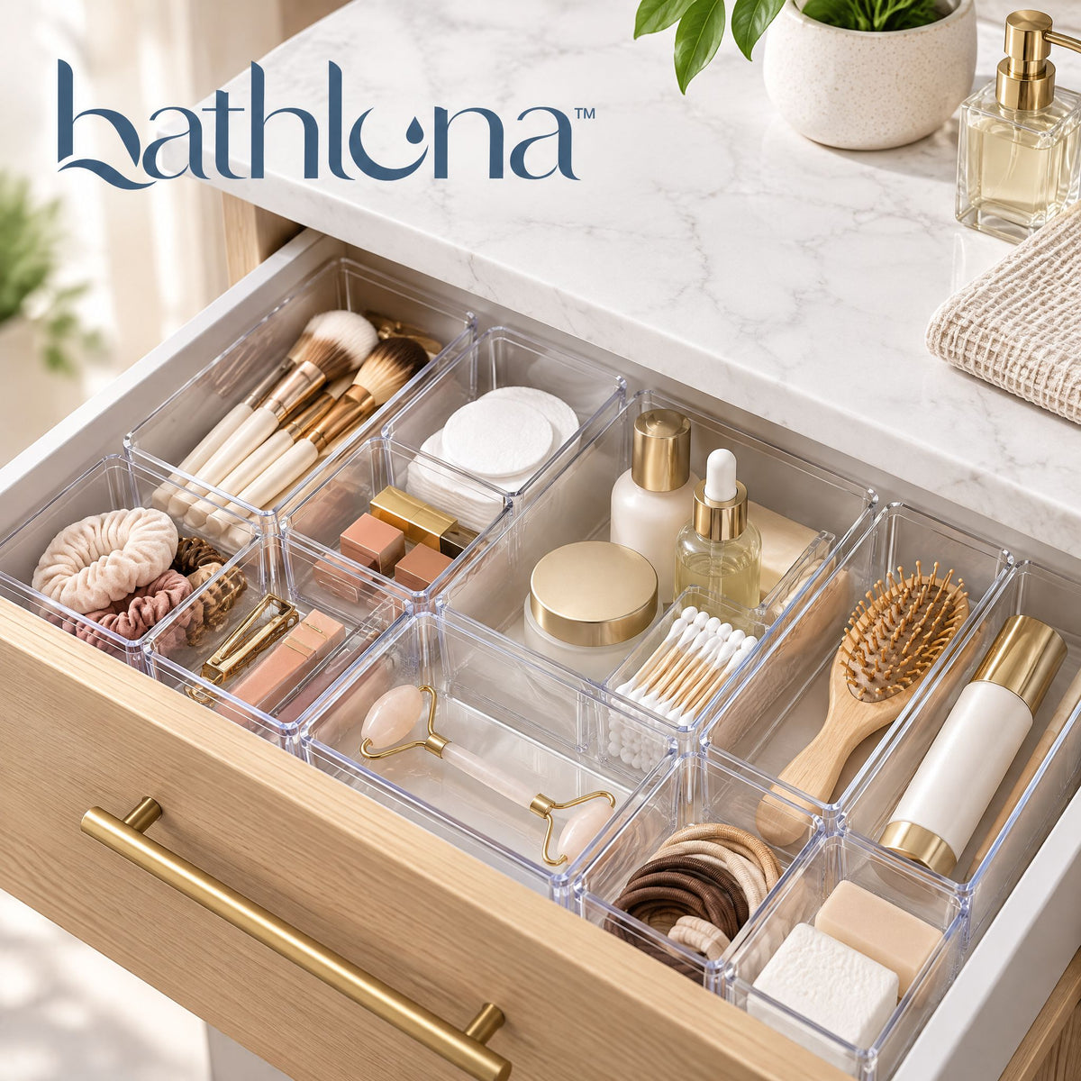 bathluna™ Bathroom Drawer Organizer with Flexible Storage & Personal Care Organization