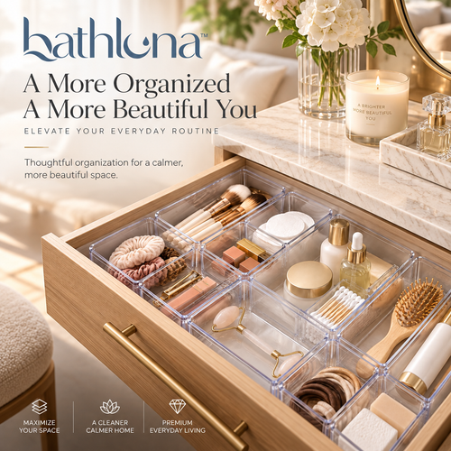 bathluna™ Bathroom Drawer Organizer with Flexible Storage & Personal Care Organization