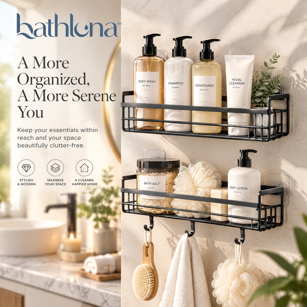 bathluna™ Shower Caddy Organizer with Modern Bathroom Storage & Space Organization