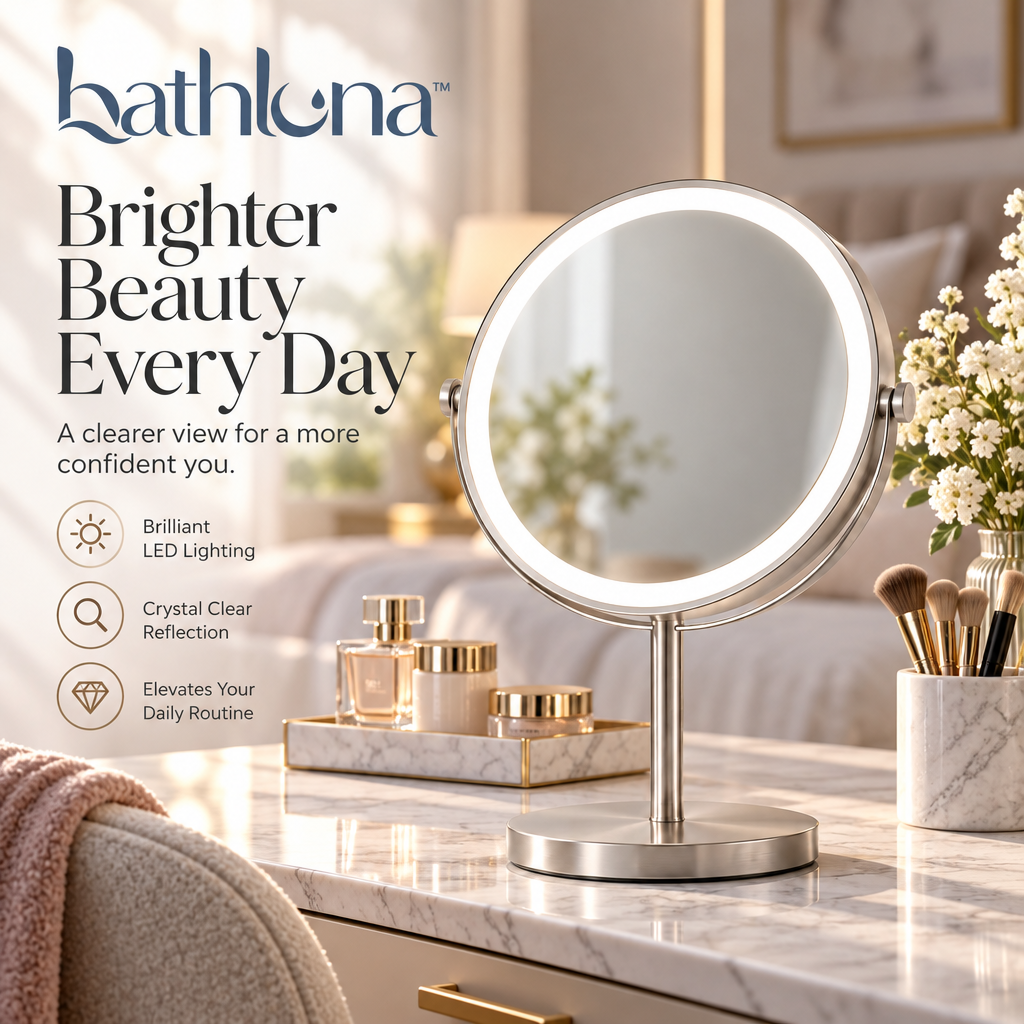 bathluna™ Cosmetic Mirror with Elegant Beauty Care & Modern Vanity Style