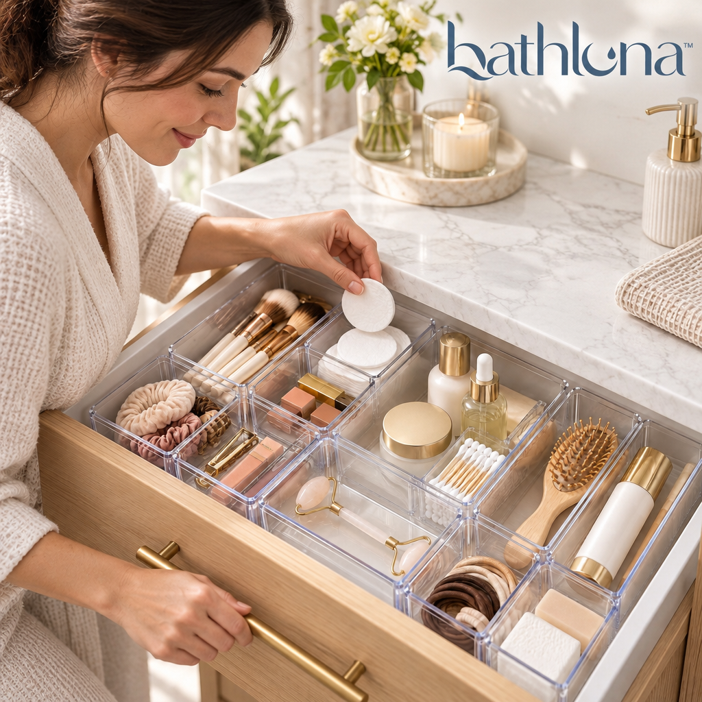 bathluna™ Bathroom Drawer Organizer with Flexible Storage & Personal Care Organization