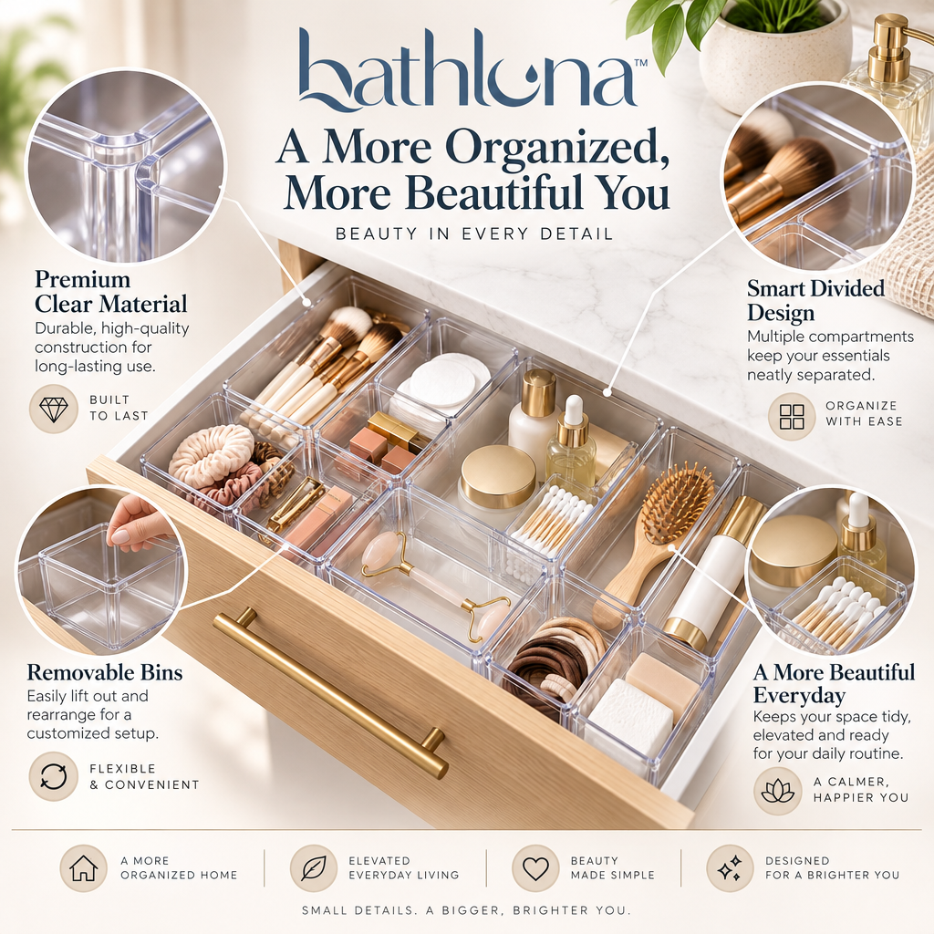 bathluna™ Bathroom Drawer Organizer with Flexible Storage & Personal Care Organization
