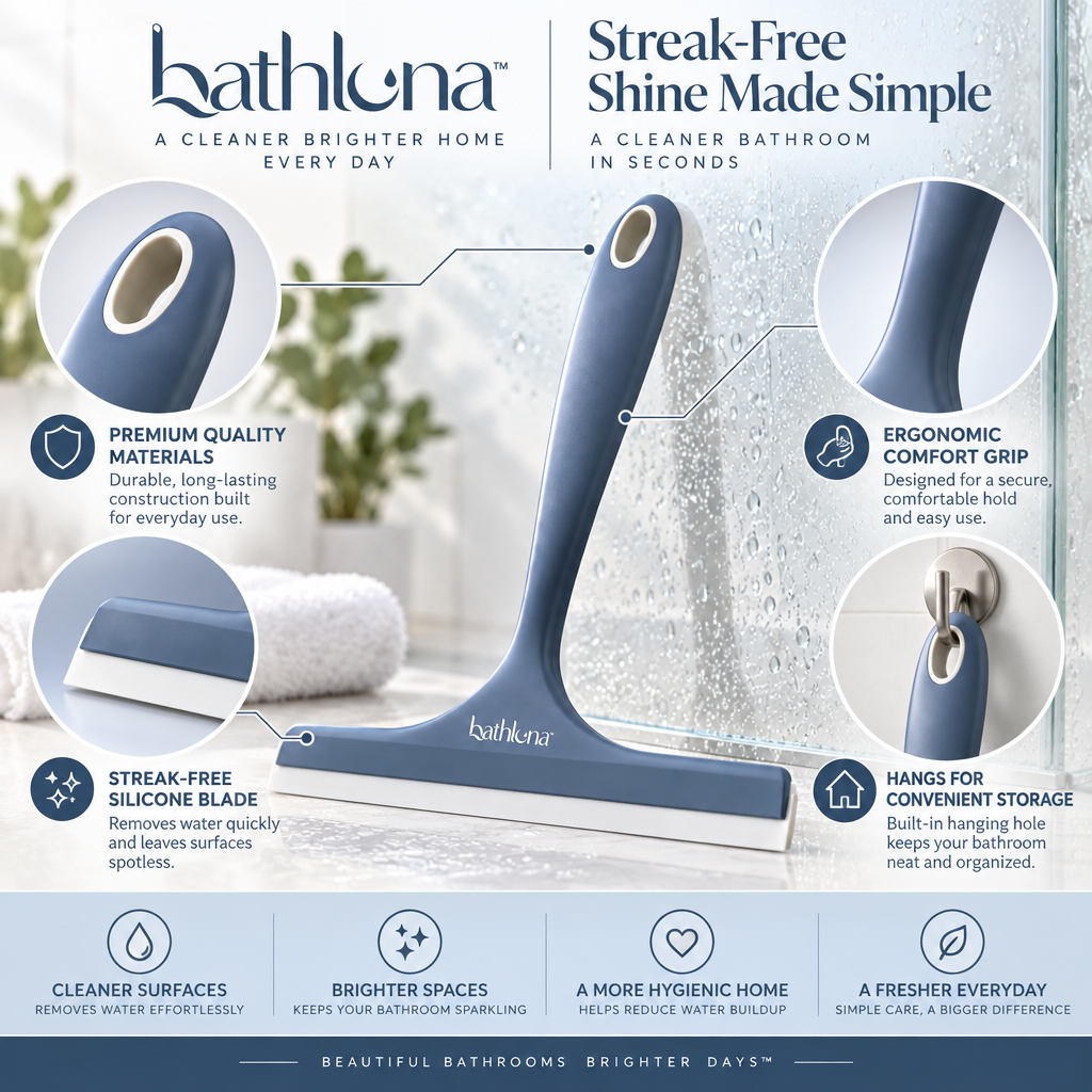 bathluna™ Shower Squeegee with Water Removal & Bathroom Cleaning Solution