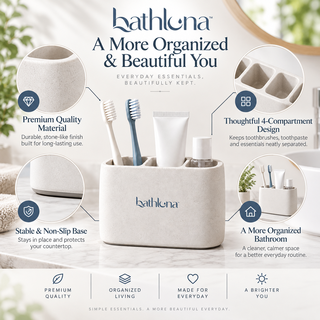 bathluna™ Toothbrush Holder with Minimalist Storage & Bathroom Organization
